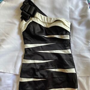 Betsy & Adam black and white satin mini dress